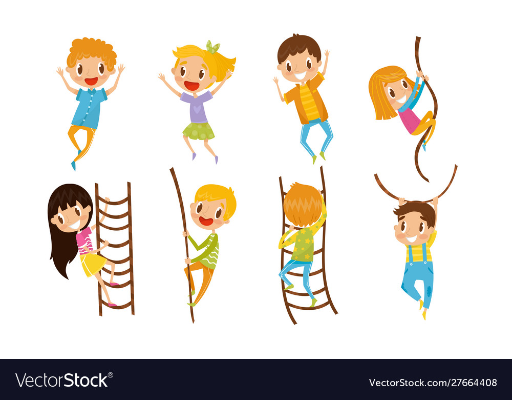 Children in activities with ropes and ropeladders