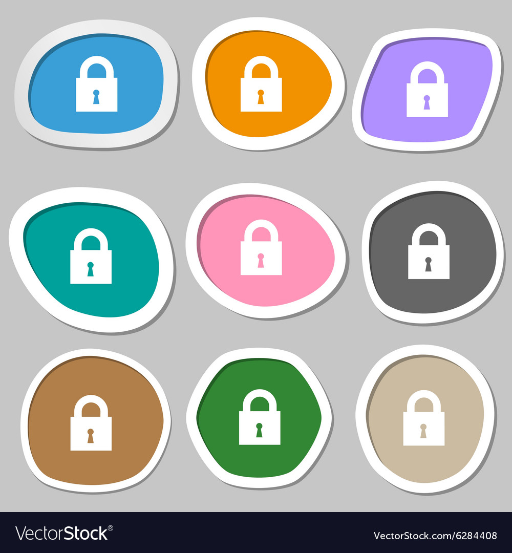 Closed lock icon symbols multicolored paper