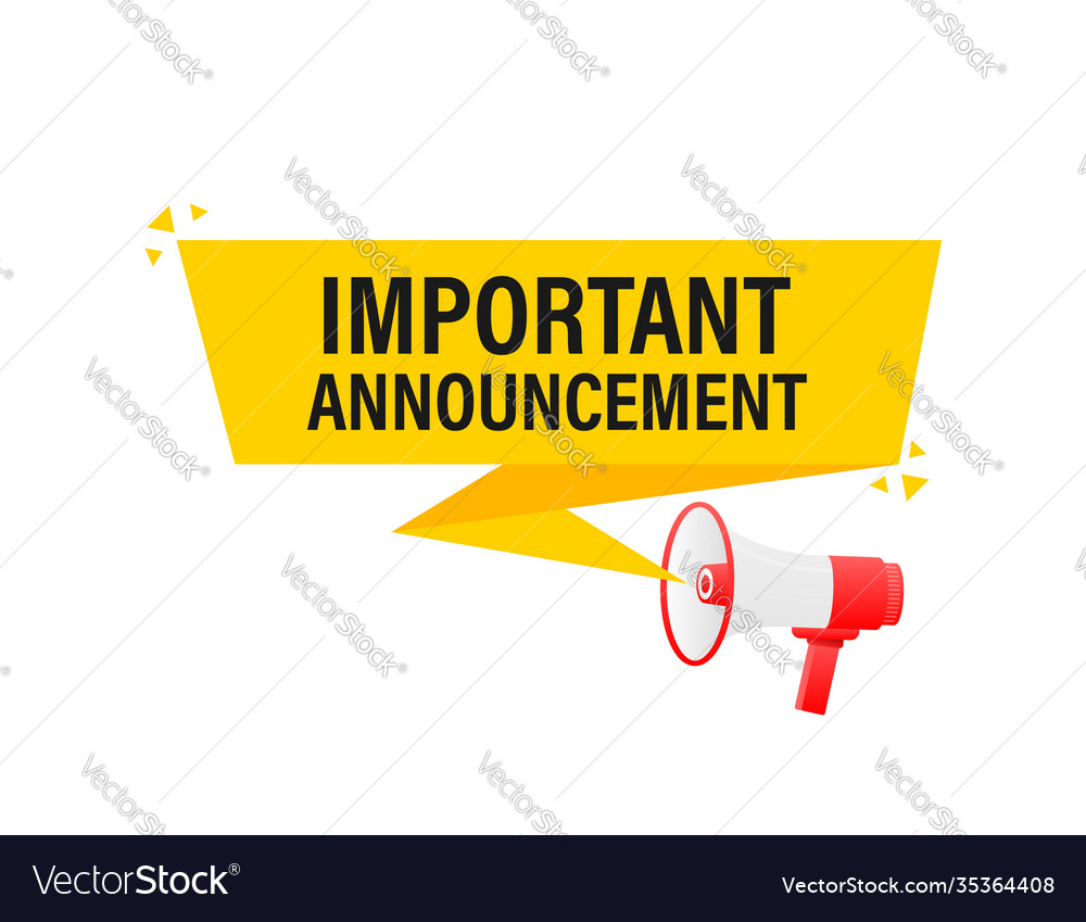 Important announcement megaphone yellow banner Vector Image