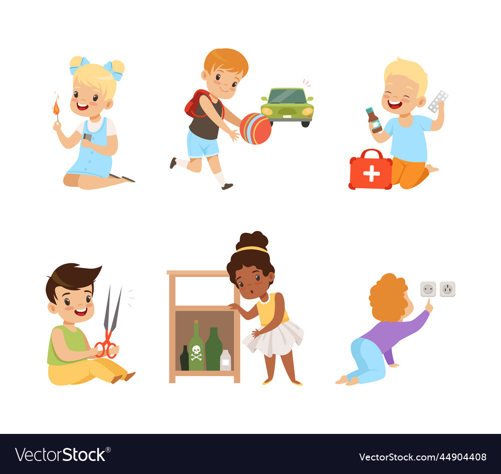 little-kids-in-dangerous-situations-playing-vector-image