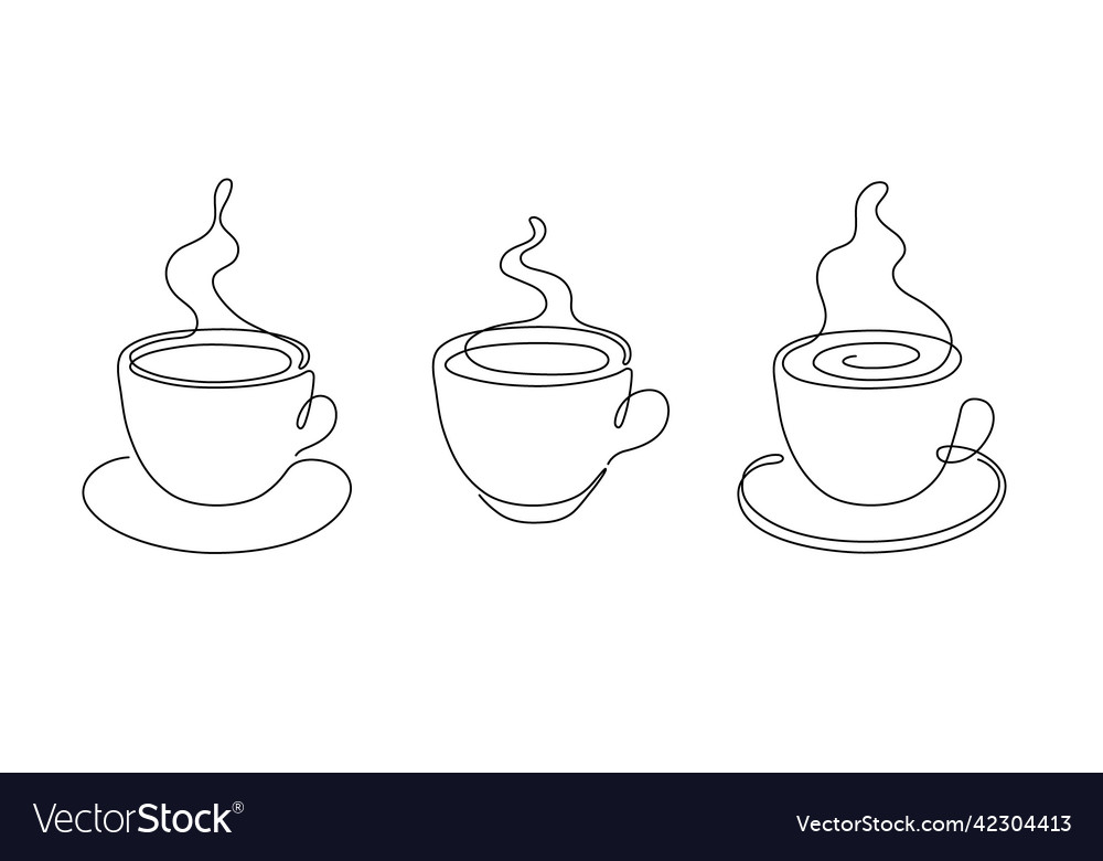 Cup of coffee or tea set one single continuous