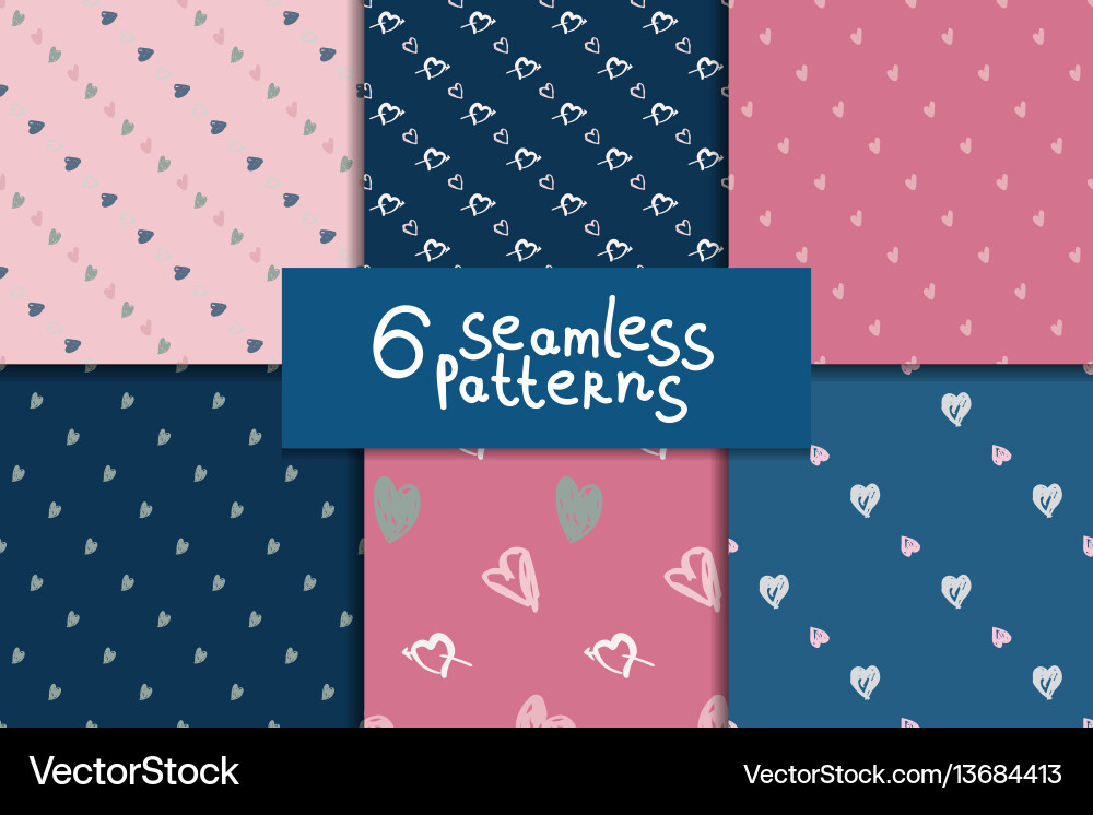 Doodle seamless pattern set with hearts Royalty Free Vector
