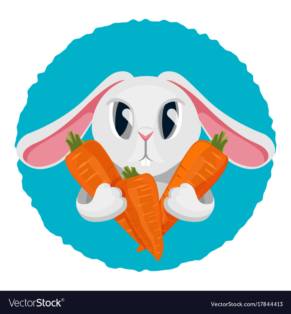 Long Haired Rabbit Holding Carrot In Two Paws Vector Image