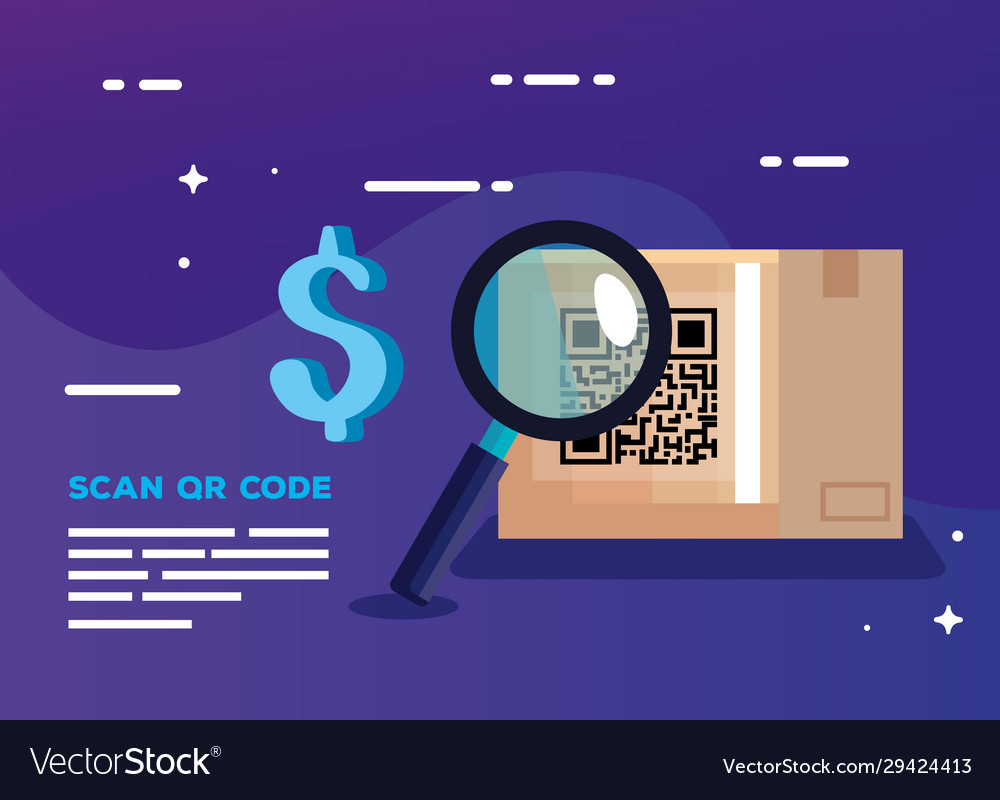 Scan qr code in box carton and icons