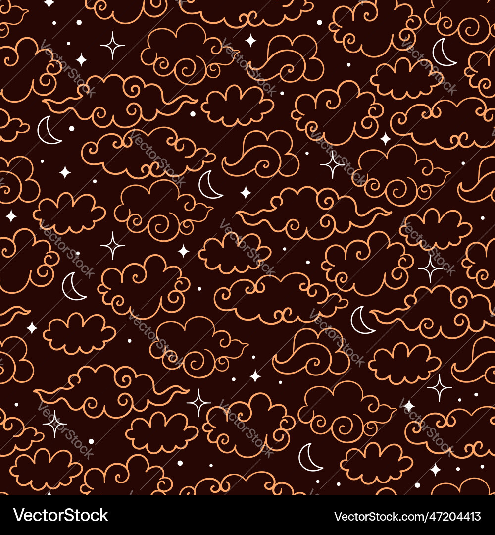 Seamless pattern with clouds moons and stars Vector Image