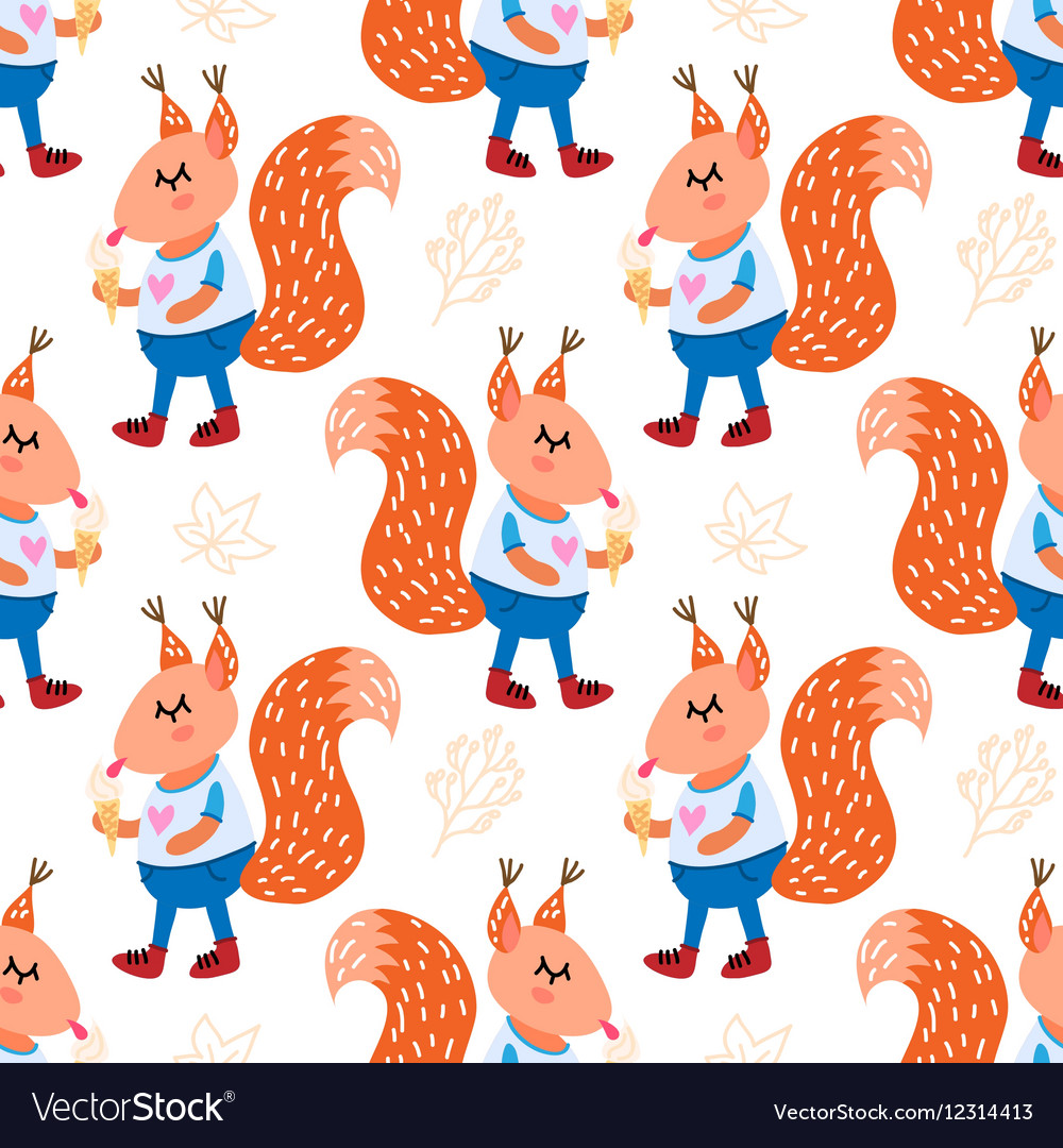 Seamless pattern with cute squirrel