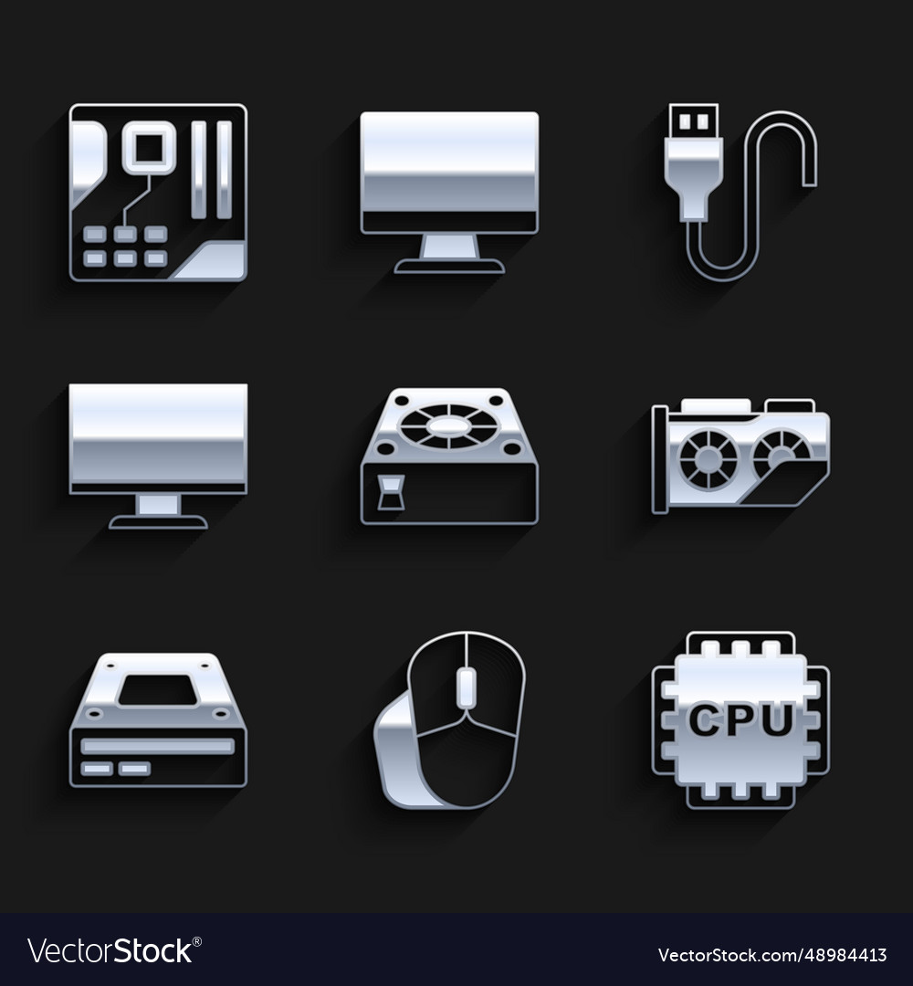 Set computer cooler mouse processor with cpu vector image Set computer cooler mouse processor with cpu