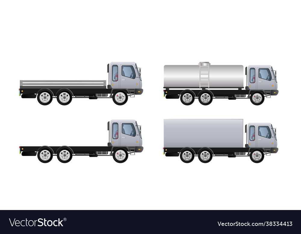 Set trucks side view delivery cargo solid