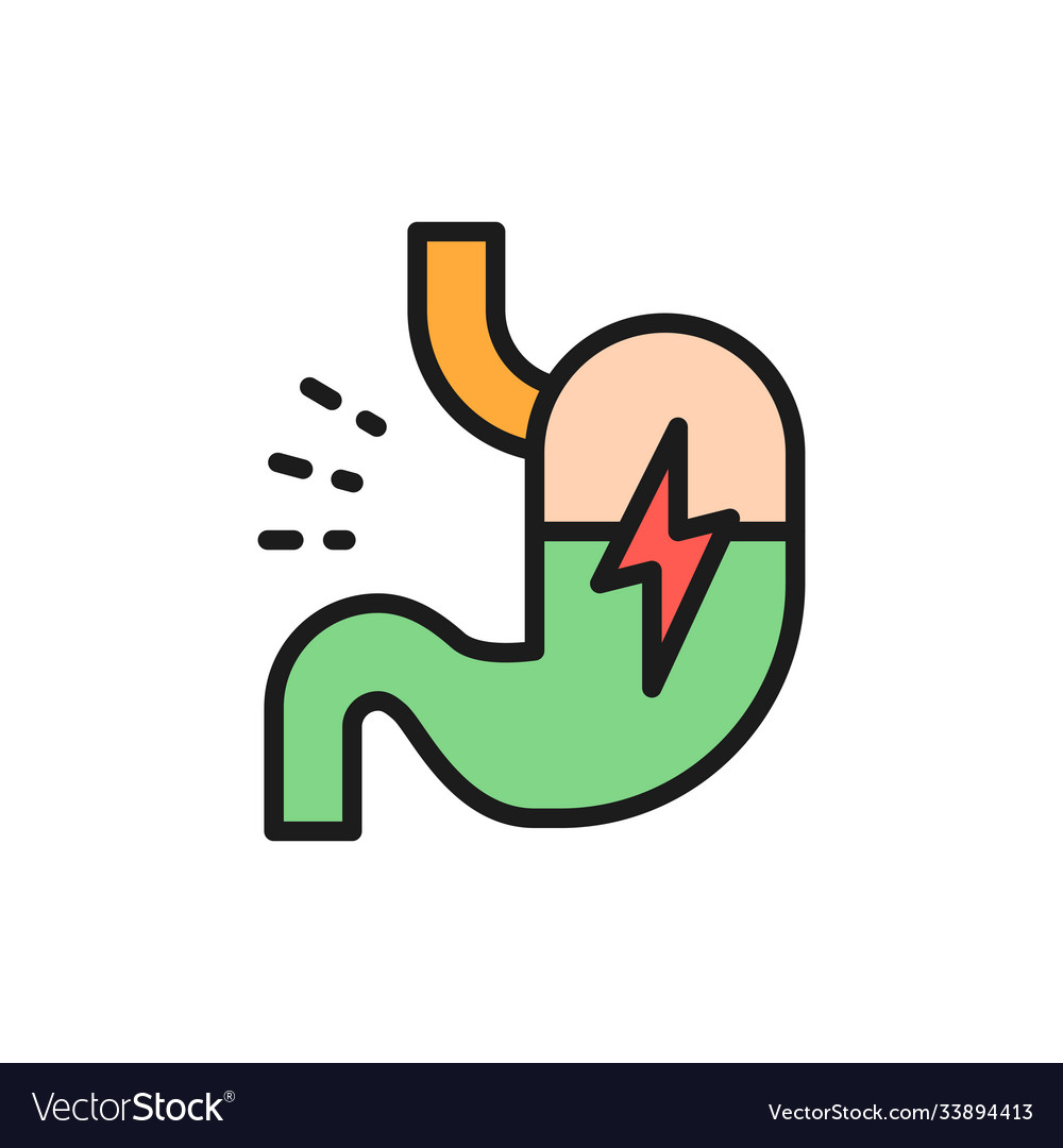 Stomach ache abdominal pain flat color line icon