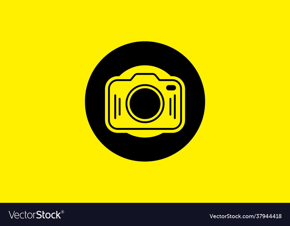 Black yellow initial o letter with camera Vector Image