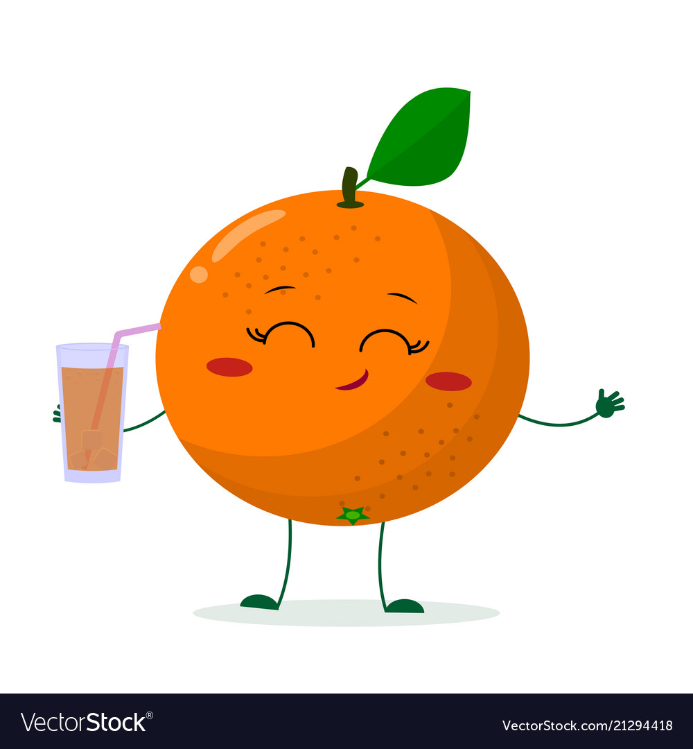 Cute orange cartoon character holding a glass with