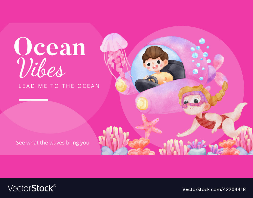 Facebook template with explore ocean world Vector Image