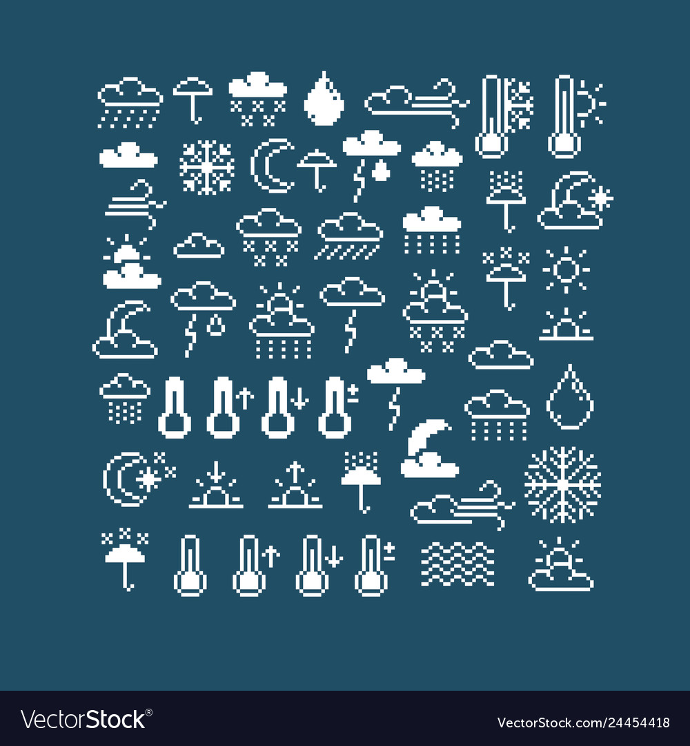 Flat 8 bit meteorology icons collection of simple