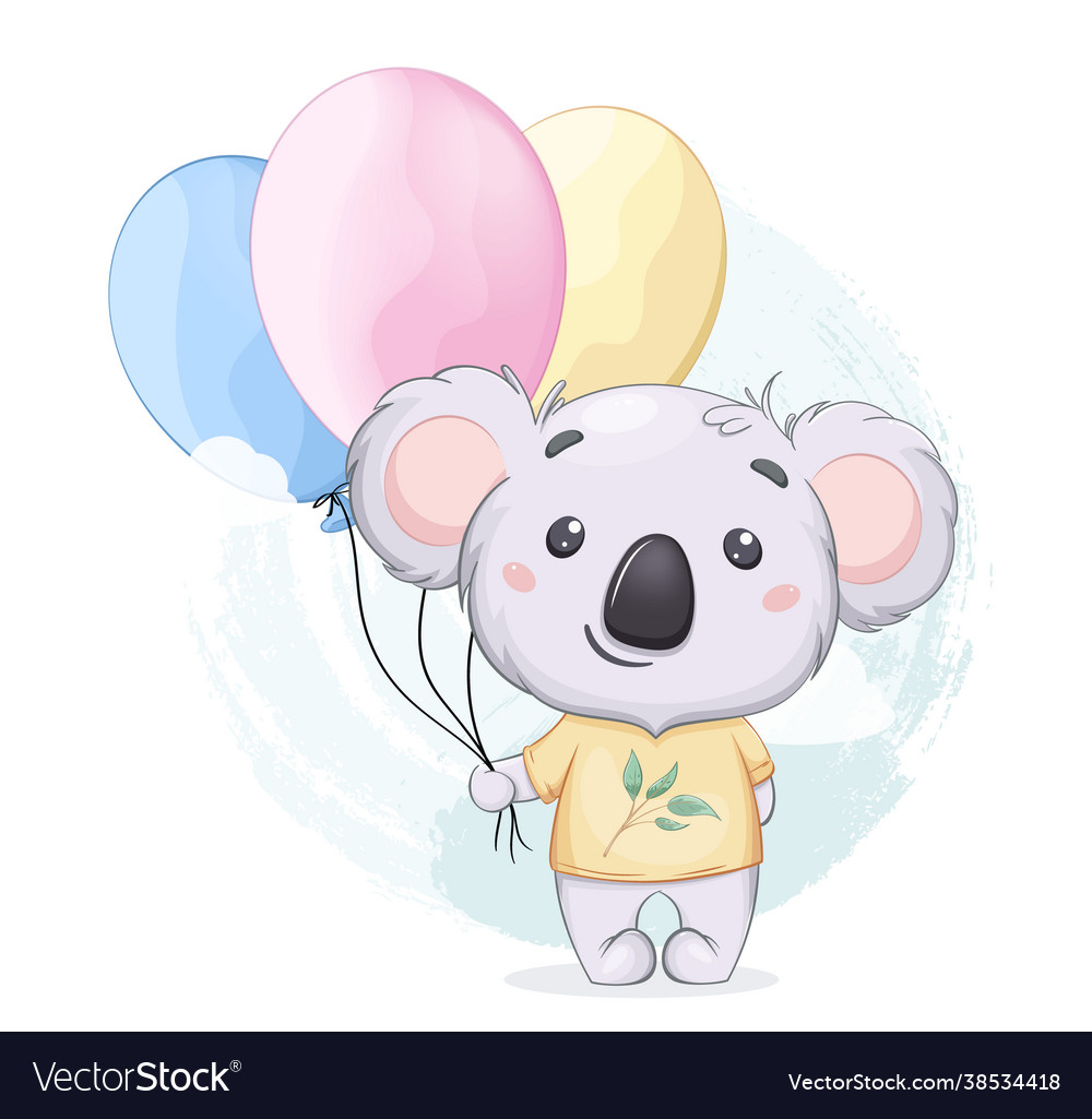 Funny koala with balloons cute cartoon character Vector Image Funny koala with balloons cute cartoon character Vector Image