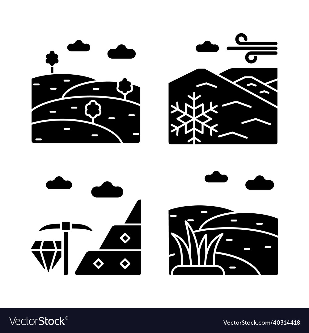 Land diversity black glyph icons set on white Vector Image