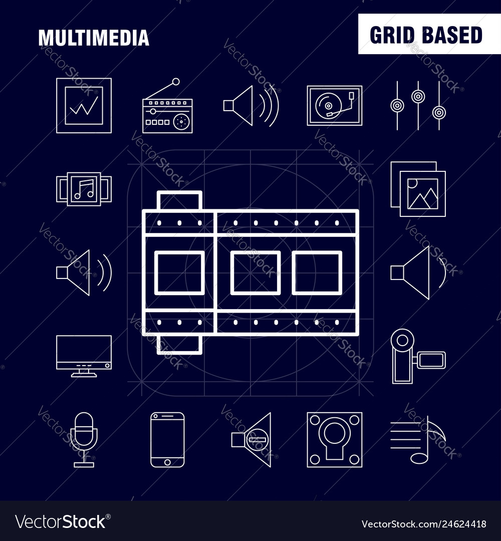 Multimedia line icon for web print and mobile