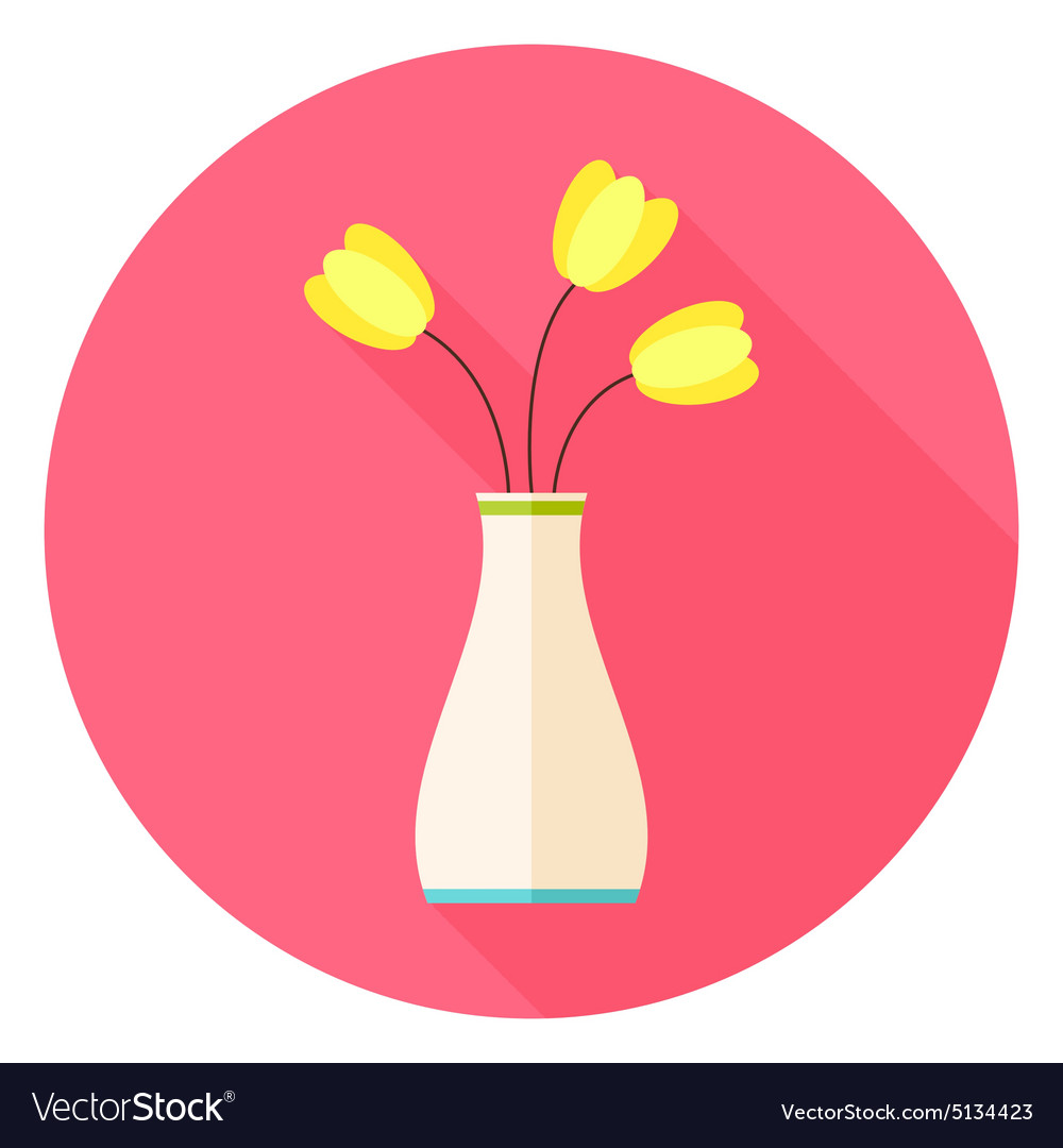 Flat vase with tulip flowers circle icon long