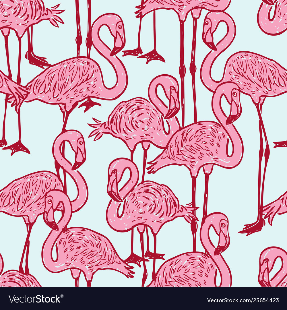 Pattern of the pink cartoon flamingos Royalty Free Vector