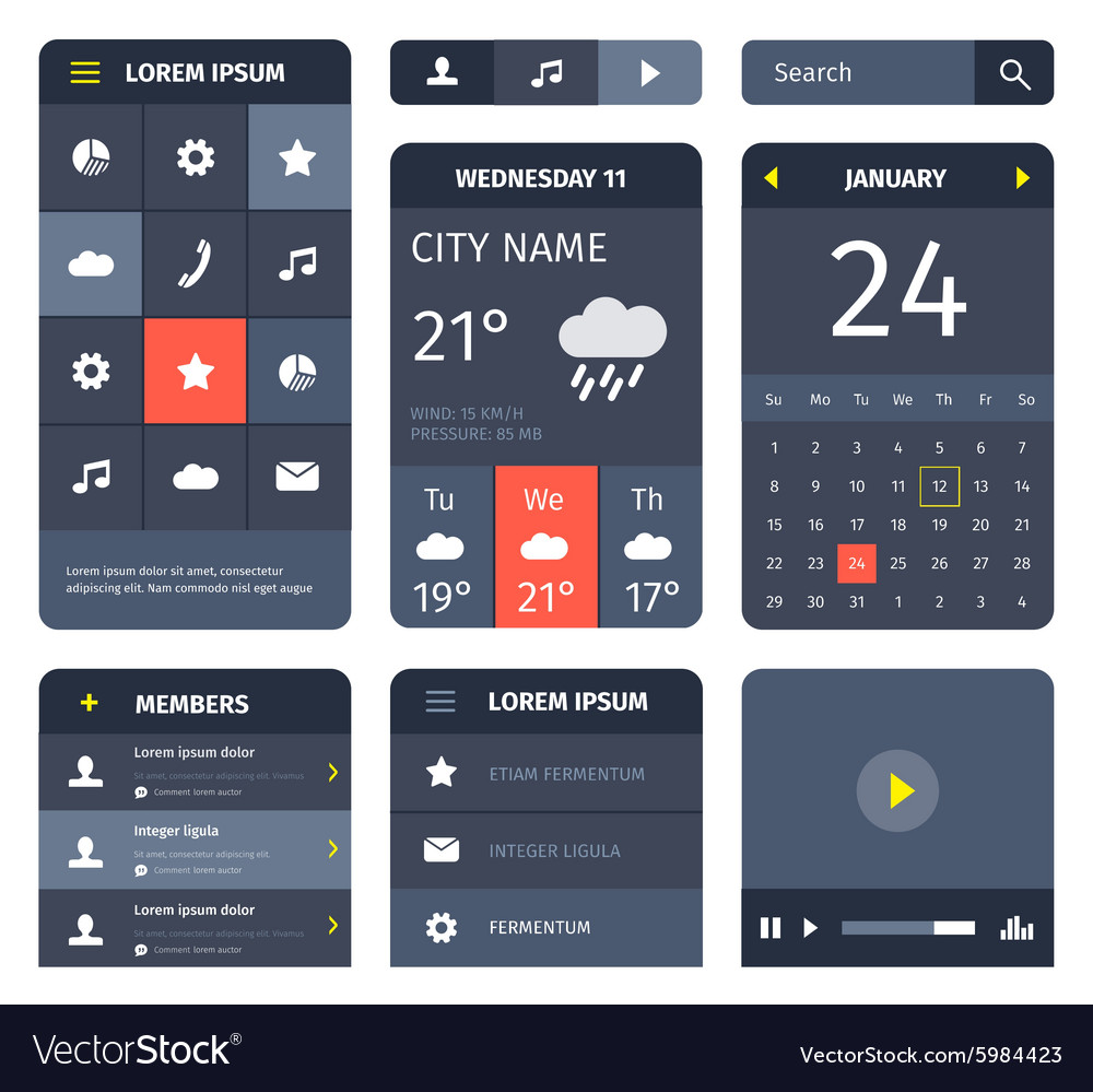 Red and blue set mobile interface elements on Vector Image