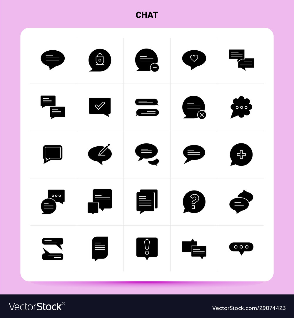Solid 25 chat icon set glyph style design black vector image Solid 25 chat icon set glyph style design black