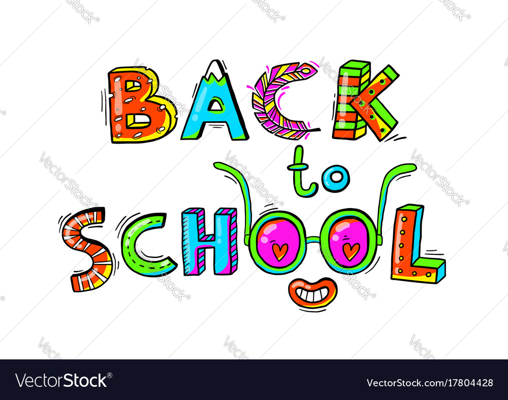 Back to school hand drawn words in a fun cartoon