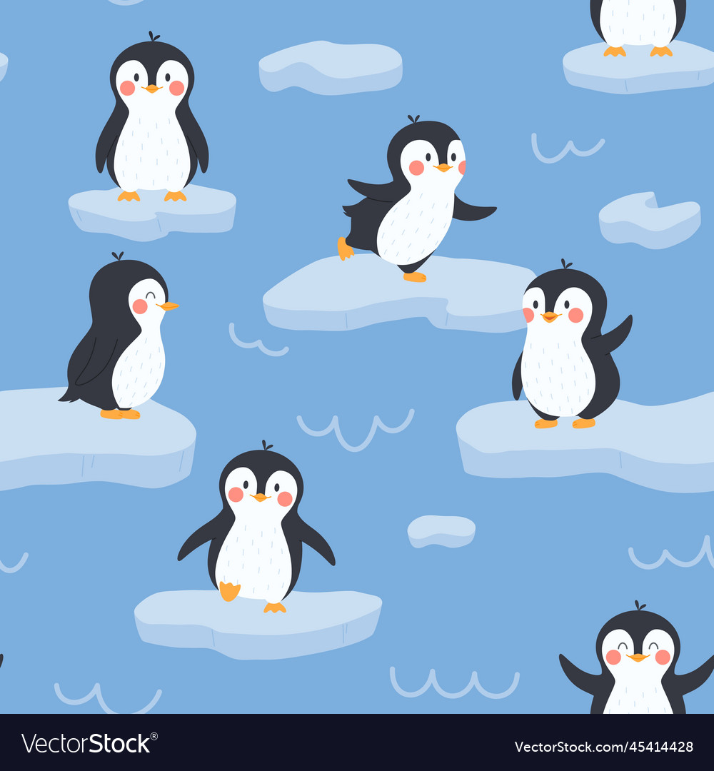 Cute penguin cartoon characters in seamless