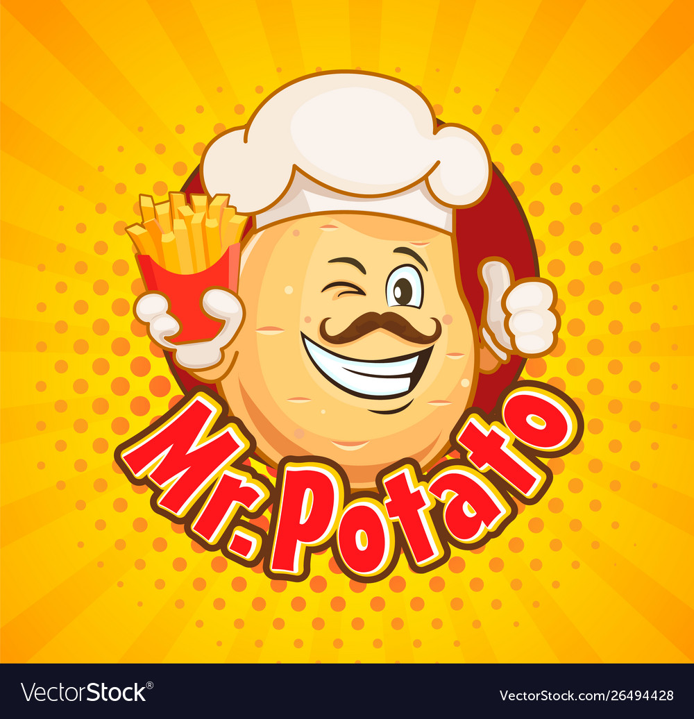 Mr potato chef with french fries Royalty Free Vector Image