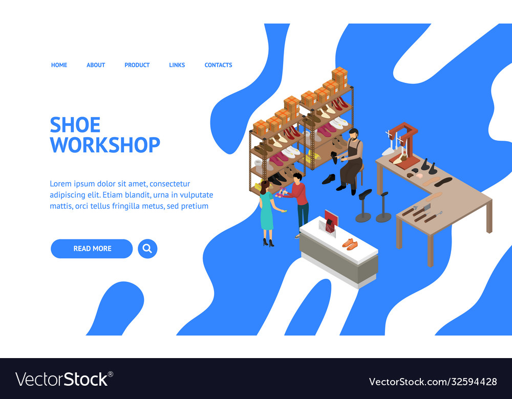 Shot work shop concept Landing web page 3d vector image Shot work shop concept Landing web page 3d