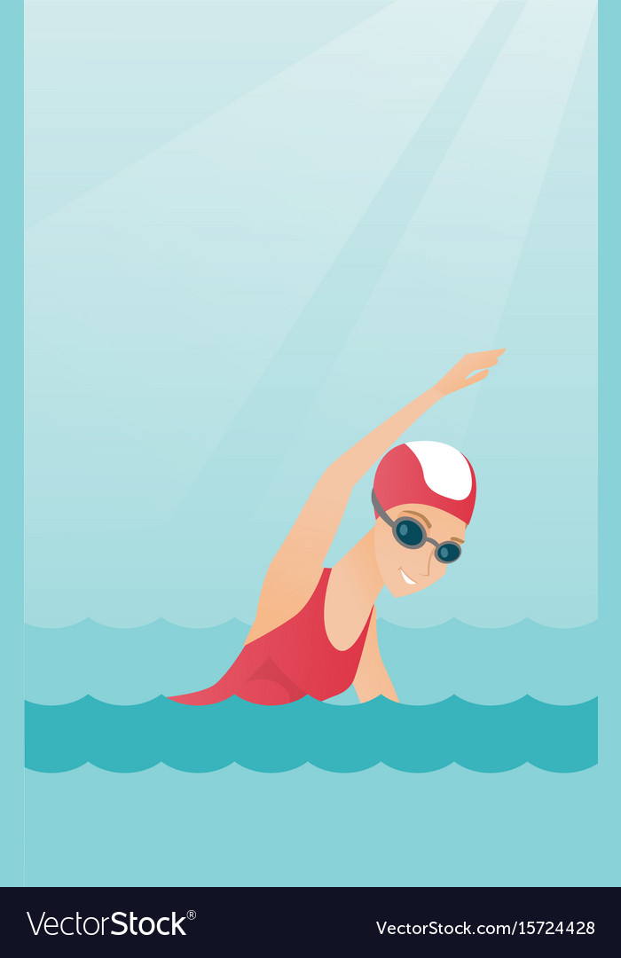 Young caucasian sportswoman swimming Royalty Free Vector