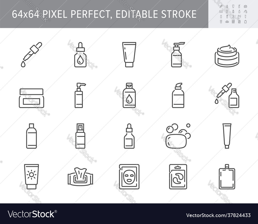 Cleanser cosmetic line icons vector image Cleanser cosmetic line icons