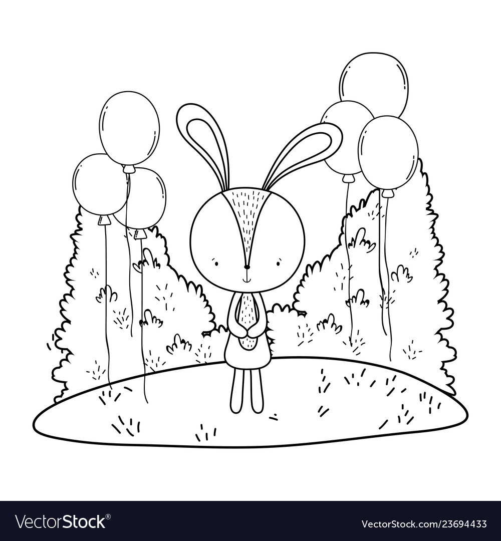 Cute little rabbit with balloons helium