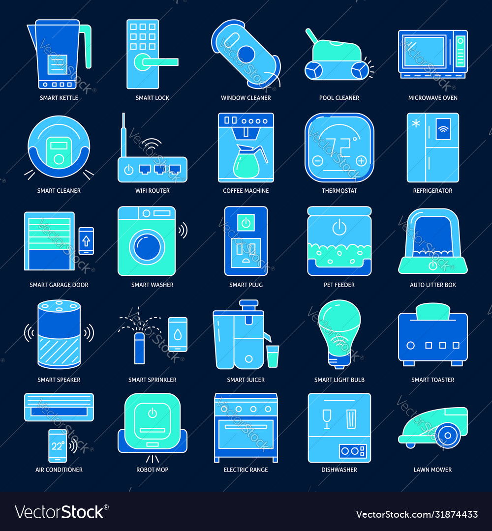 Home automation appliances icon set in colored