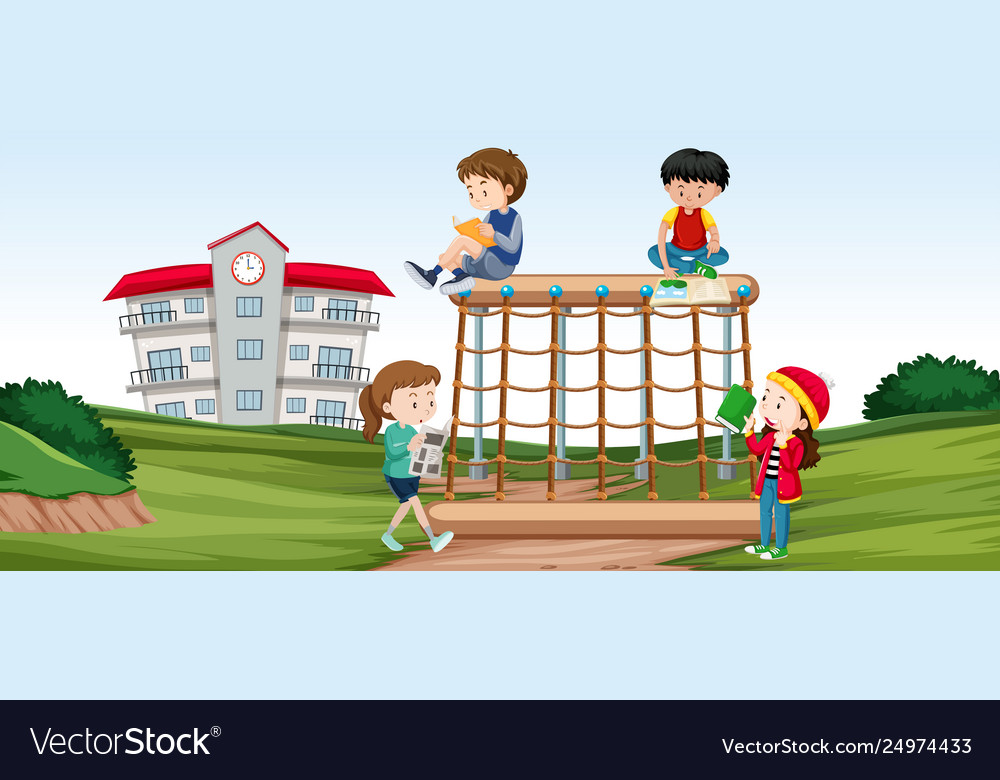 Kids on playground scene Royalty Free Vector Image