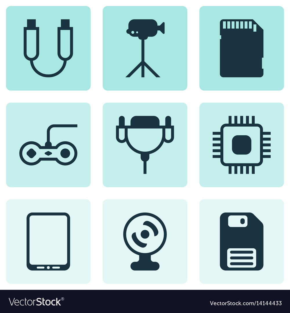 Set of 9 computer hardware icons includes
