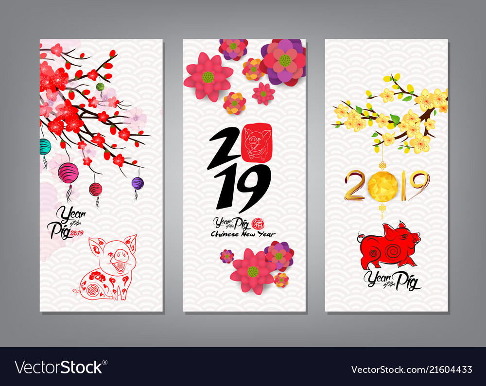 Vertical hand drawn banners set with chinese new