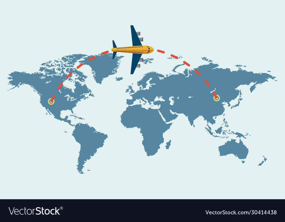 Flying airplane with dash path line travel Vector Image