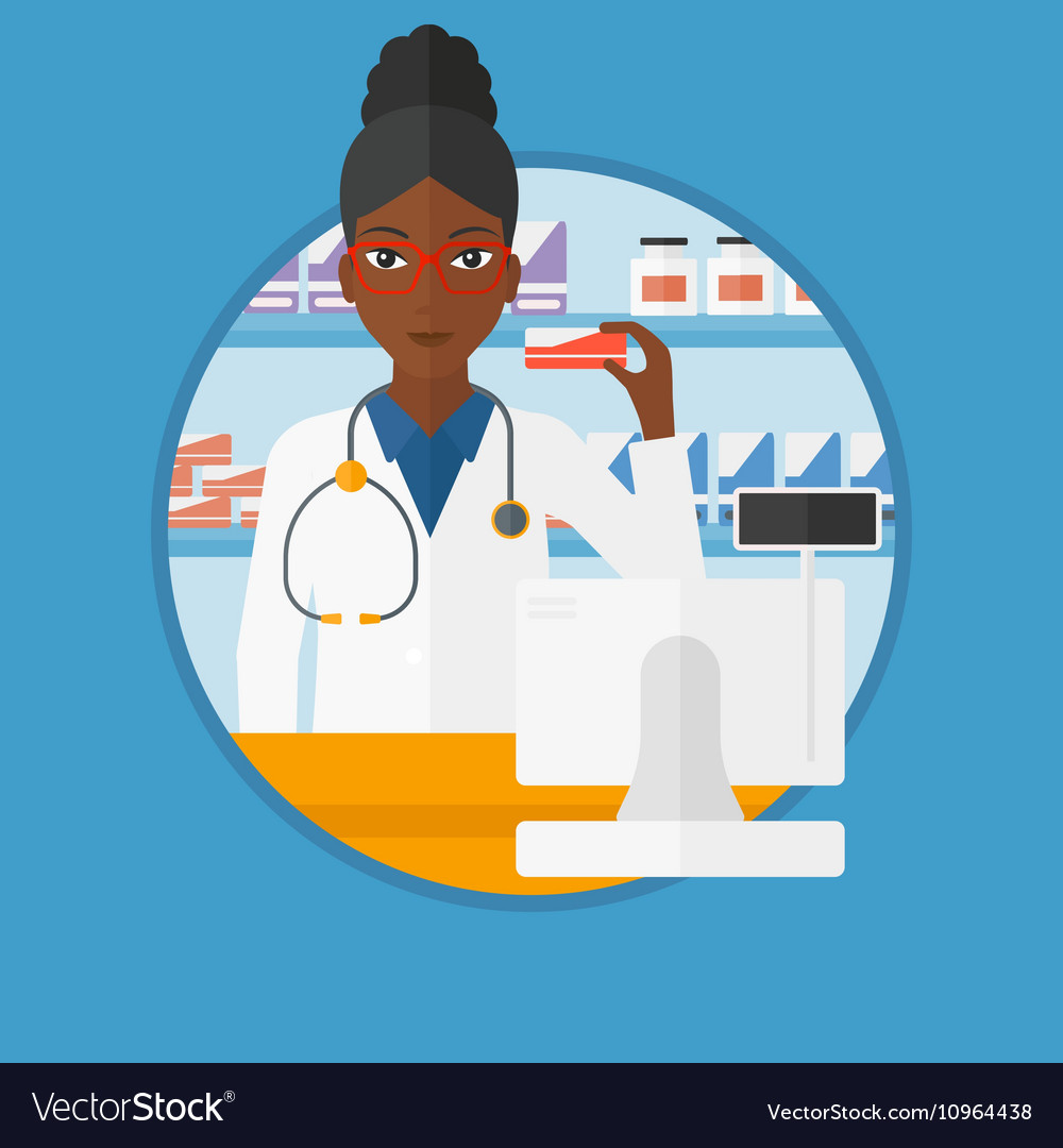 Pharmacist showing some medicine Royalty Free Vector Image