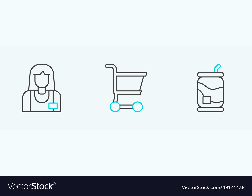 Set line soda can seller and shopping cart icon