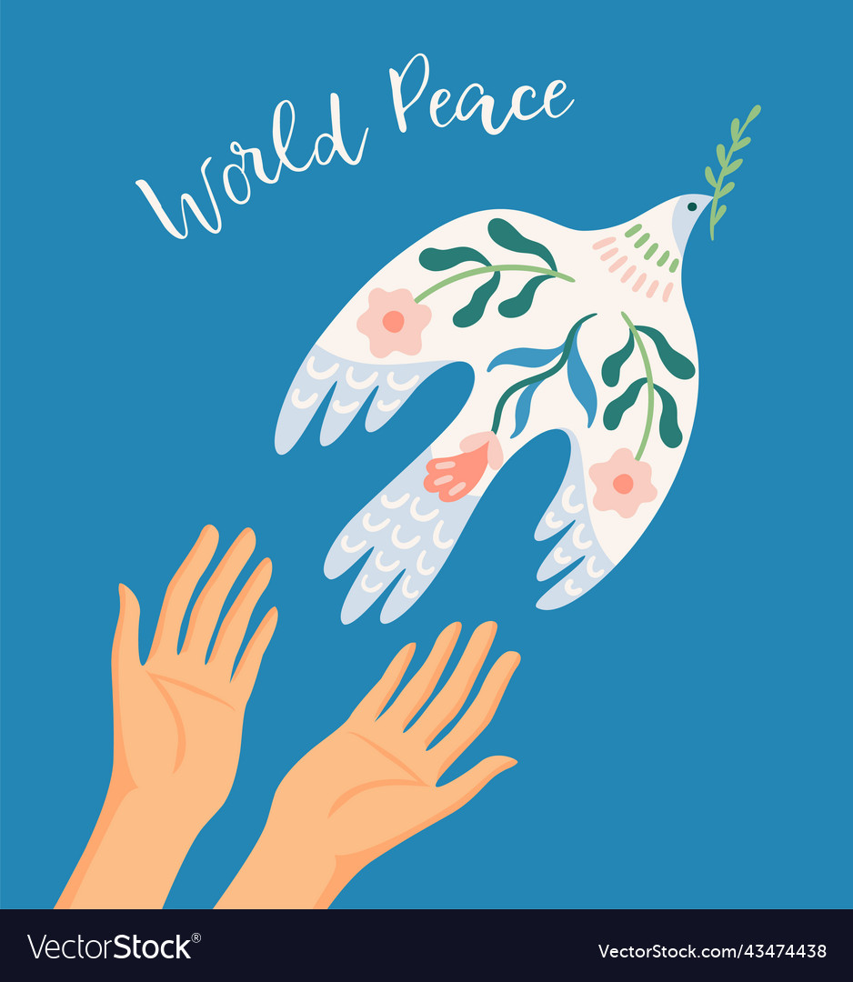 World peace hands and dove of peace Royalty Free Vector