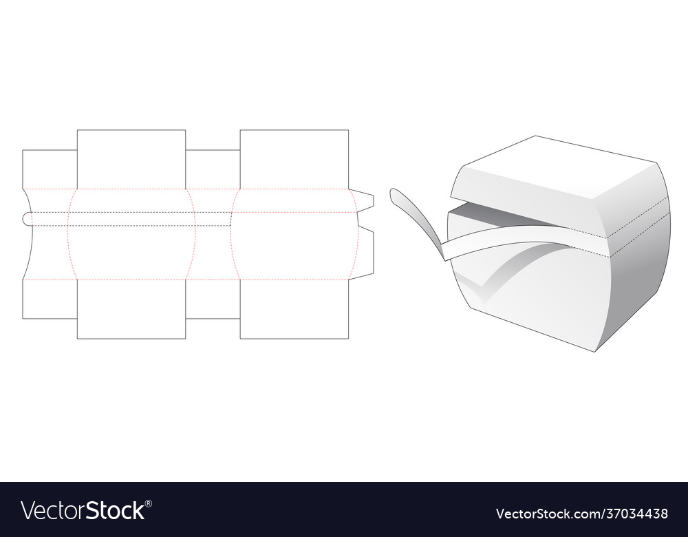 Zipping curved side packaging box die cut template