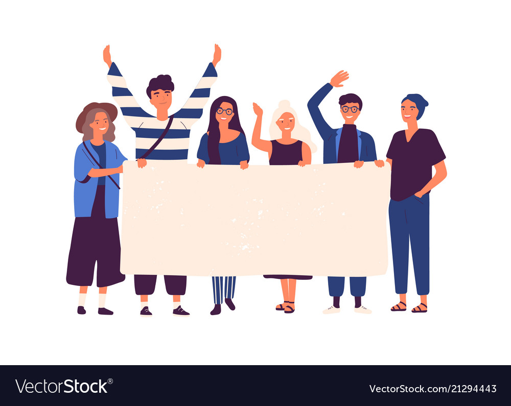 Group of young men and women standing together Vector Image