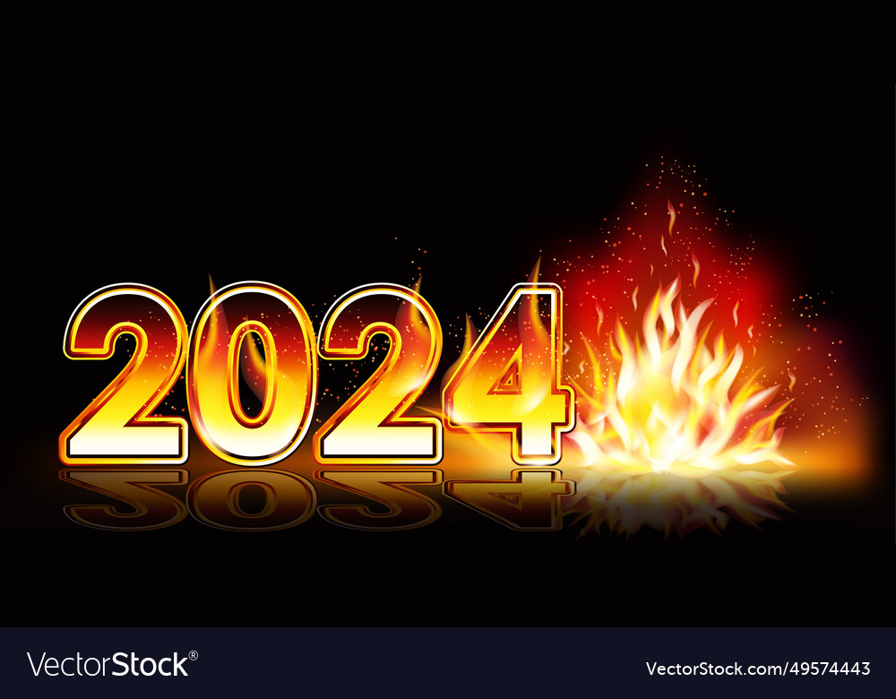 Happy new flame 2024 year wallpaper illust Vector Image