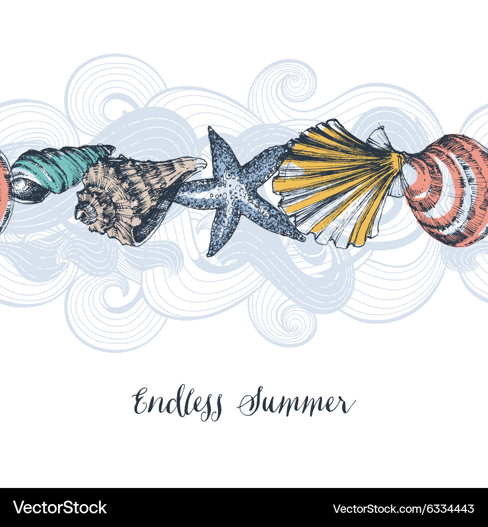 Sea shells background seamless pattern Royalty Free Vector