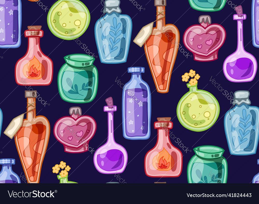 Seamless pattern with multicolored bottles vector image Seamless pattern with multicolored bottles