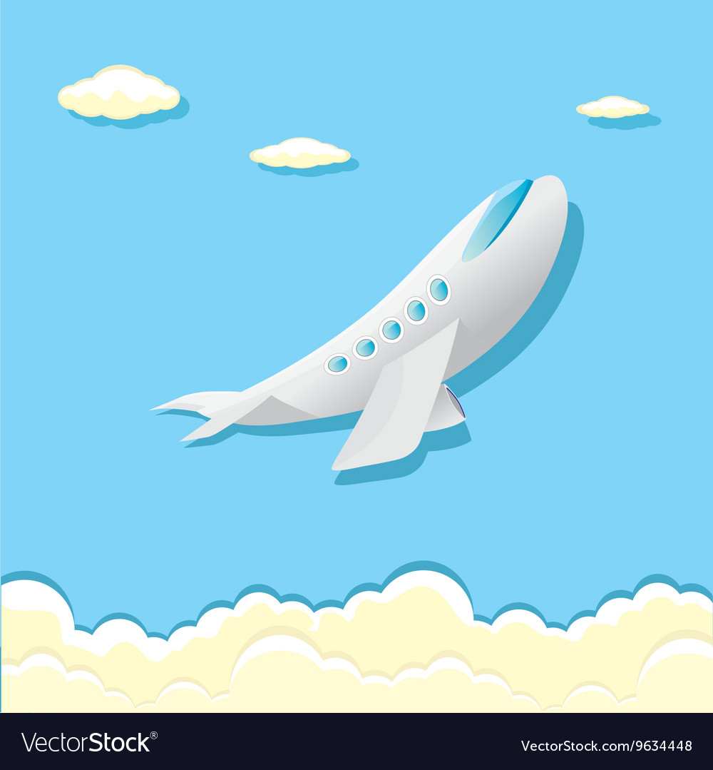 Airplane icon cartoon plane in blue sky Royalty Free Vector