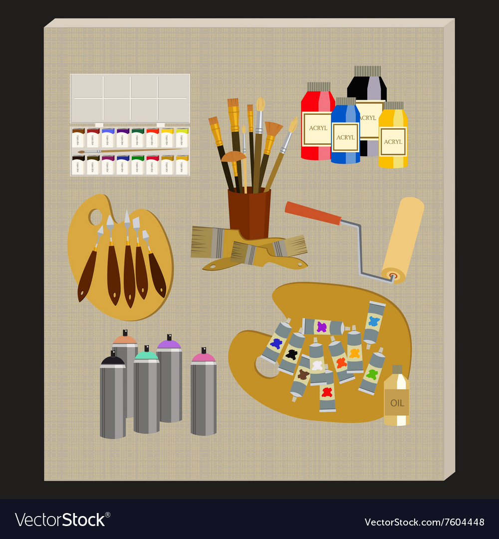 Art supplies and tools pack Painting tools Vector Image