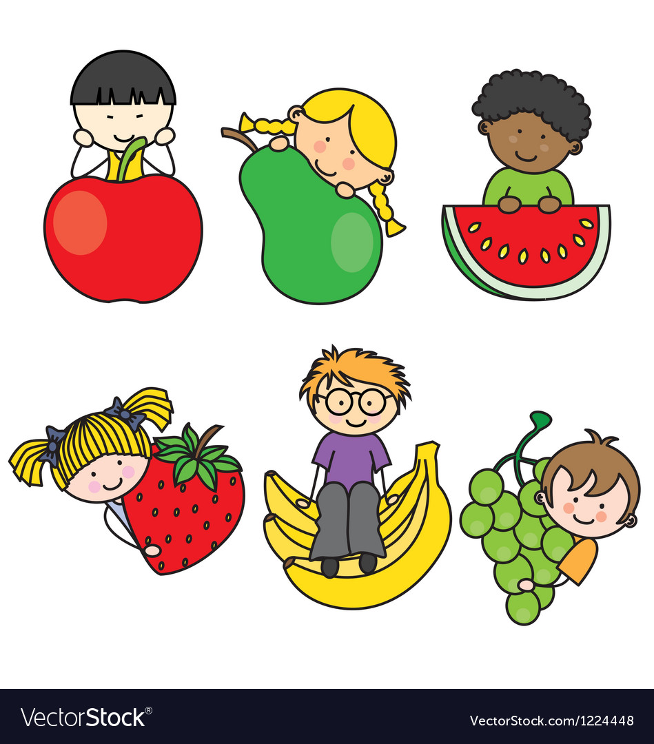 children with fruits royalty free vector image vectorstock