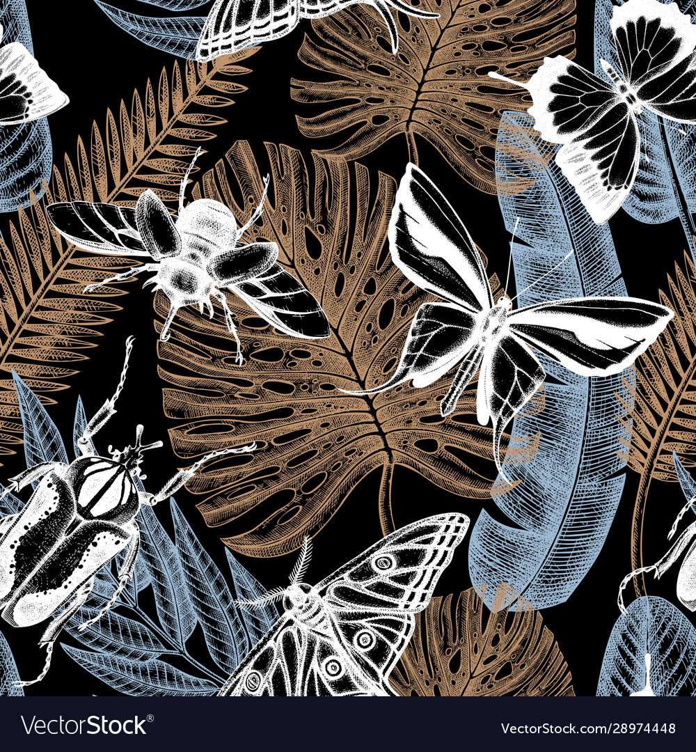 Exotic blue jungle seamless pattern with tropical vector image Exotic blue jungle seamless pattern with tropical