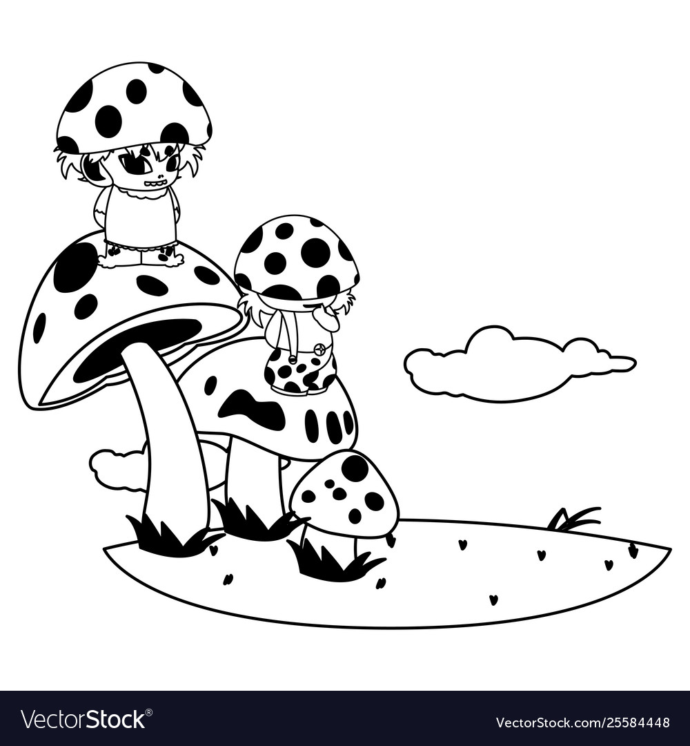 Fungus Elfs In Garden Magic Characters Royalty Free Vector