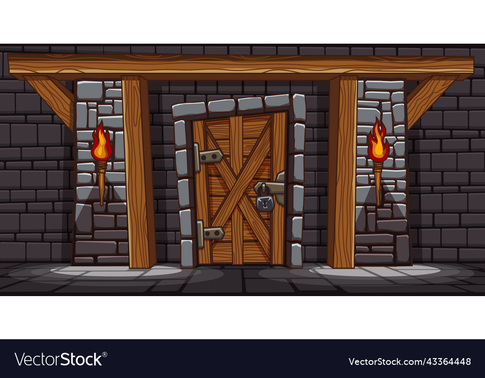 Medieval castle gate at night palace exterior Vector Image